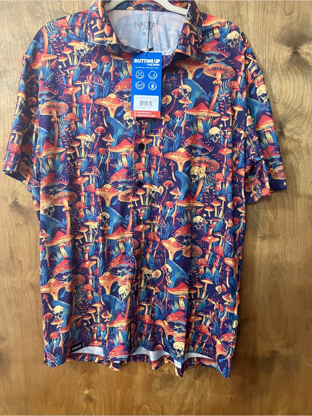 Handup Brand FlexGRID Button-Up Men's Mushroom Print cycling shirt size Large